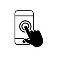 Hand touch screen smartphone icon. Click on the smartphone. Vector icon