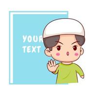 Cute Moslem boy showing stop hand cartoon character vector