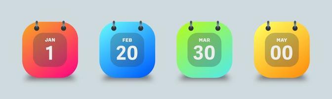 conjunto de coloridos símbolos de calendario. calendario con icono de vector de mes y fecha.