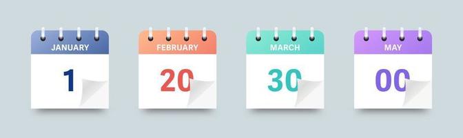 Set of colorful calendar symbols. Calendar with month and date vector icon.