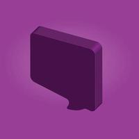Violet message bubble 3D icon. Colored flat vector illustration isolated on purple background.