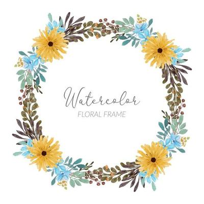 petal floral arrangement watercolor circle frame