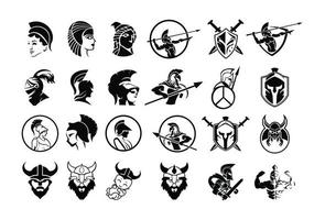 Gladiator helmet logo or icon. Greek Spartan warrior armor in cartoon comic book style, vector illustration.