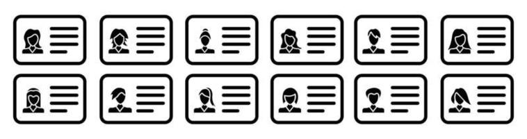 conjunto de iconos de tarjeta de identificación, símbolo de tarjeta de identificación de licencia de conducir, ilustración de vector de identidad en el concepto de negocio de licencia de conducir.