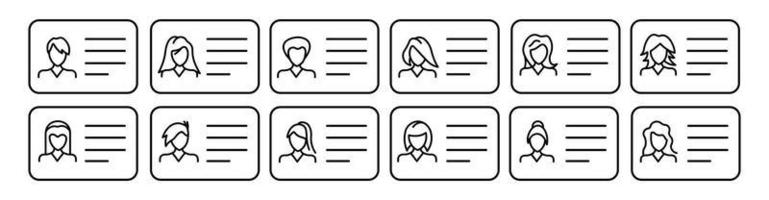 conjunto de iconos de tarjeta de identificación, símbolo de tarjeta de identificación de licencia de conducir, ilustración de vector de identidad en el concepto de negocio de licencia de conducir.