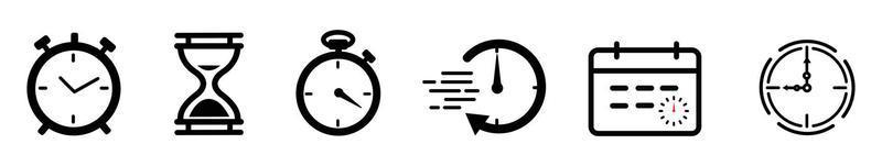 conjunto de iconos de vector de temporizador temporizador de cuenta regresiva, iconos de cronómetro establecer símbolo de temporizador. esquema conjunto de iconos de alarma y reloj temporizador