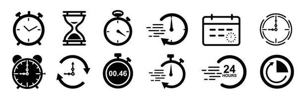 conjunto de iconos de vector de temporizador temporizador de cuenta regresiva, iconos de cronómetro establecer símbolo de temporizador. esquema conjunto de iconos de alarma y reloj temporizador