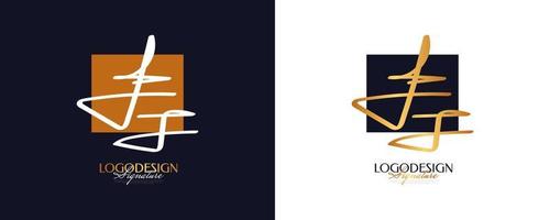 diseño inicial del logotipo f y j con un estilo de escritura dorado elegante y minimalista. logotipo o símbolo de la firma fj para bodas, moda, joyería, boutique e identidad comercial vector