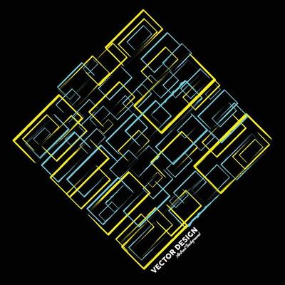Artistic abstract background in light blue and yellow colors made of random rectangular outline shapes. Vector illustration.
