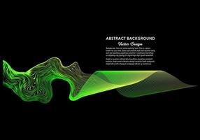 líneas dinámicas abstractas de ondas verdes y amarillas que fluyen sobre un fondo oscuro vector