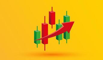 gráfico financiero del diagrama de acciones de crecimiento. candelabro con flecha hacia arriba comercio de acciones o forex icono 3d estilo de ilustración vectorial vector