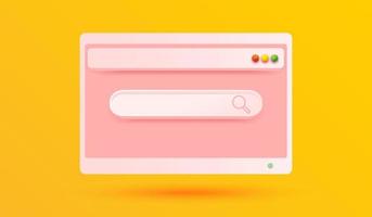 minimal search bar box on website interface background with searching or finding button on pink icon 3d vector illustration style for web site or mobile application