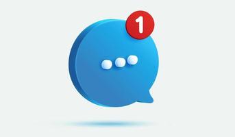 icono de notificación de mensaje con concepto de mensaje de alarma de número. bocadillo de diálogo en el fondo. signo y símbolo con ilustración de vector 3d de burbuja de voz azul.
