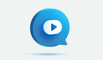 burbuja de mensaje azul con botón de reproducción de vídeo icono de vector 3d. signo o símbolo del reproductor multimedia