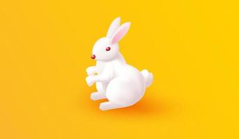 cute white rabbit animal character isolated on yellow background for poster banner and postcard design 3d vector illustration style