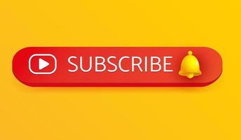 icono de suscripción con signo de campana amarilla sobre fondo amarillo para recordatorio de medios sociales. estilo de ilustración vectorial 3d vector
