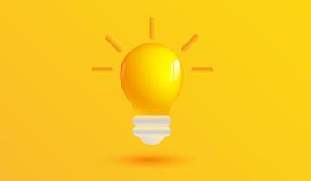 Lightbulb icon with sparkle on yellow backround. Ideas and creative thinking sign or symbol design concept. 3d vector illustration