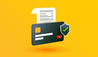 icono de seguridad de la tarjeta de crédito en el fondo amarillo. diseño de signo o símbolo de compras en línea de protección de dinero para aplicaciones de banca móvil y concepto de sitio web estilo de ilustración de vector 3d