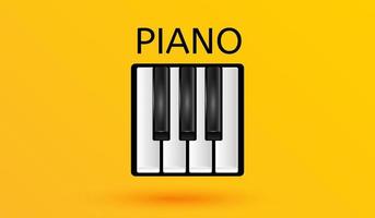 Piano keys musical icon black and white keyboard symbol isolated on yellow background 3d sign vector illustration style