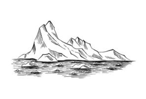 paisaje ártico. montes helados, iceberg. ilustración dibujada a mano convertida en vector. vector