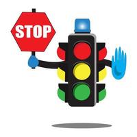 illustration vector graphics of cartoon traffic light holding STOP