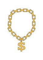 Gold chain with dollar-shaped medallion. Vector illustration of golden necklace