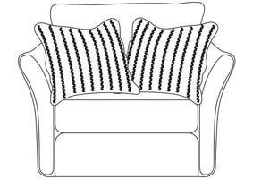 sillón blanco y negro con dos almohadas rojas vector