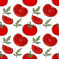 patrón vectorial de un conjunto de tomates. elementos de diseño para menús, anuncios y portadas, libros para niños, ilustraciones de alimentos y alimentos. vector de verduras y follaje. ilustración de comida.