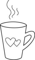 imagen vectorial de una taza de café, San Valentín es el día. un vector de contorno simple, un conjunto de tecnologías para la interfaz de usuario y ux, sitio web o aplicación móvil, resaltado en un fondo blanco.