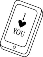 A declaration of love on the smartphone screen. Vector image. Valentine's Day.A simple contour vector of a set of technologies for the user interface and UX, website or mobile application