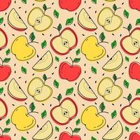 Painted seamless background with apples and leaves, abstract repeating pattern. For paper, cover, fabric,healthy food background, gift wrapping, wall art, interior decor. vector