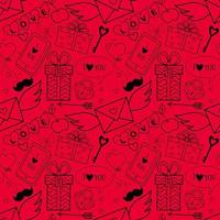 Cute seamless pattern on the theme of Valentine is Day, weddings, romantic events.Dark contour icons on a red background.Web vector