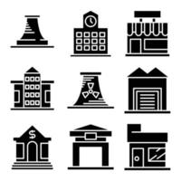 power plant, warehouse and warehouse building icons set vector