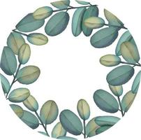 Watercolor frame of green tropical branches. Hand painted floral circle border with tree branches isolated on white background. vector
