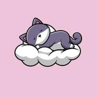lindo gato durmiendo en la ilustración de icono de vector de dibujos animados de nube. concepto de icono de naturaleza animal vector premium aislado. estilo de dibujos animados plana