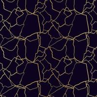 kintsugi art seamless pattern with gold thin lines and abstract shards on dark luxury background vector