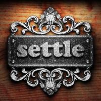 settle word of iron on wooden background photo