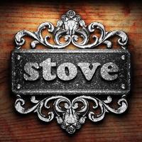 stove word of iron on wooden background photo