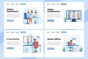 Set of Landing page design templates of Video Conference. Easy to edit and customize. Modern Vector illustration concept