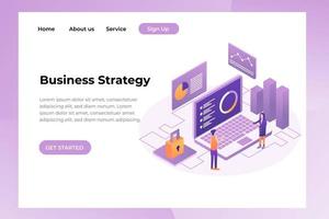 Flat design concept business strategy landing page. 3d isometric flat design. Analysis data and Investment. .Financial review with laptop and infographic elements. Easy to edit and customize vector