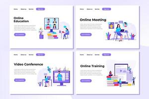 Set of web page design templates for e-learning, online education, and online meeting Modern vector illustration concepts for website and mobile website development.
