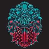 Barong mask balinese mask with neon color vector