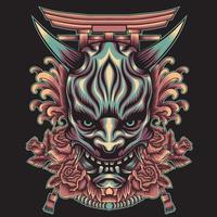 oni mask with japanese ornament illustration vector