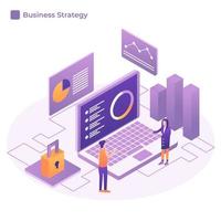 Flat design concept business strategy. 3d isometric flat design. Analysis data and Investment. Business success.Financial review with laptop and infographic elements. Vector illustration.