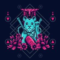 el gato de la suerte con fondo de geometría sagrada. fácil de editar y personalizar vector