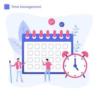 Effective time management symbols flat elements set with tasks planning training activities schedule vector illustration