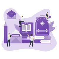 online education at home. Student looking at Laptop, books, and exercise books . Modern vector illustration concepts for website and mobile website development