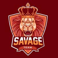 enojado rey león rugiendo esport y diseño de logotipo de mascota deportiva vector