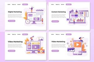 Set of Landing page design templates for Digital Marketing, Marketing Strategy, Marketing Consulting, and Video Marketing. Easy to edit and customize. Modern Vector illustration concepts for websites
