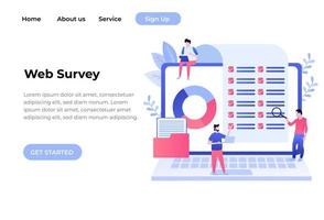 Online survey vector illustration concept, people filling online survey form on laptop. landing page template, can use for ui, web, mobile app, poster, banner, flyer